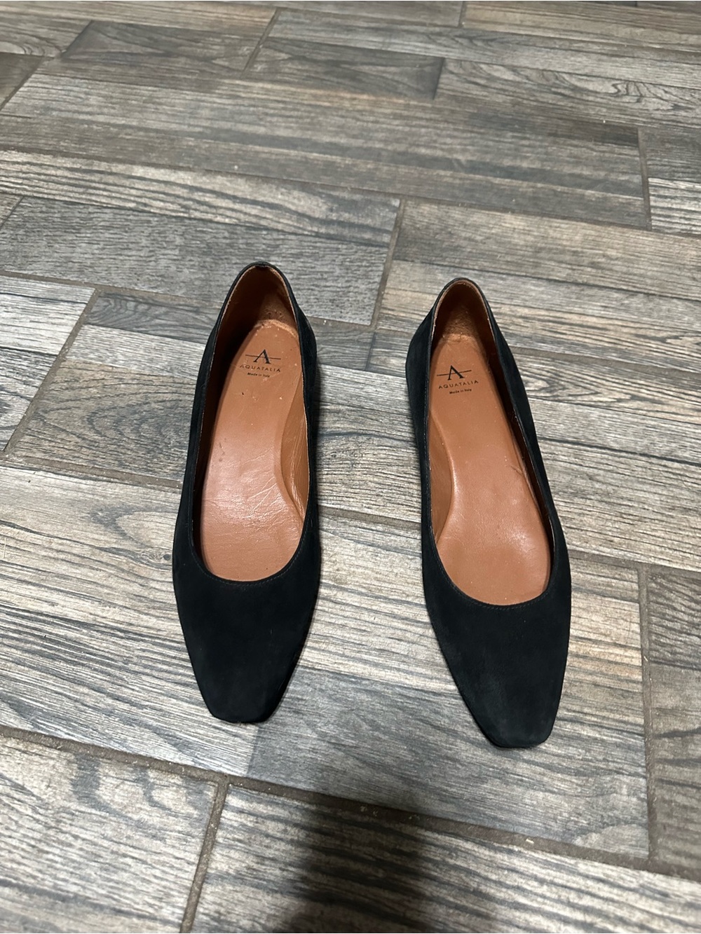 Aquatalia Black Suede Pointed Toe Flats